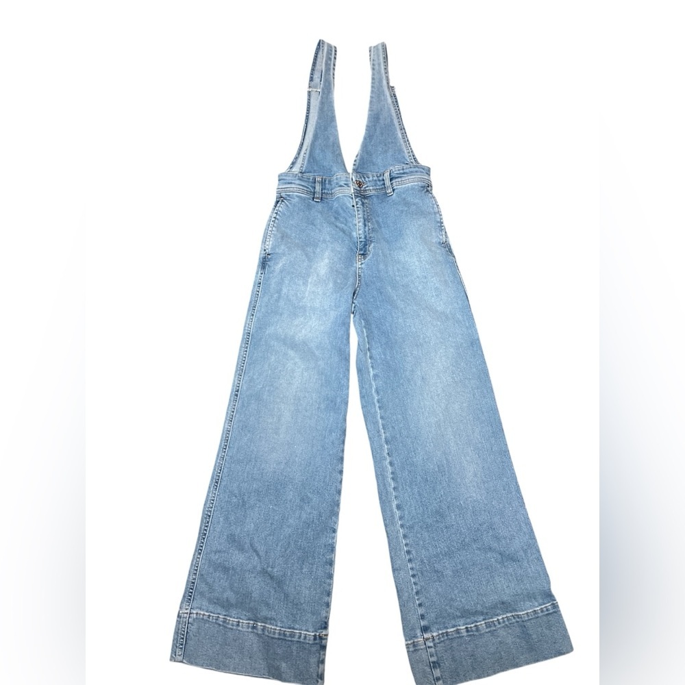 Free People A line Sky Blue Denim Overalls 2 - Picture 4 of 9